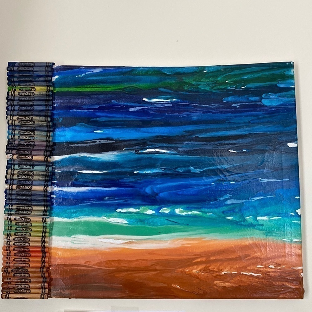 Handmade Melted Crayon Beach on Canvas